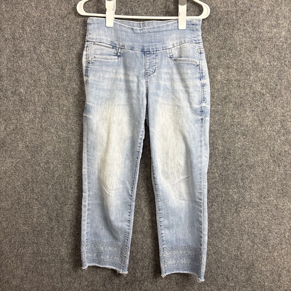 Jag Jeans Womens Size 4 Blue Classic Fit Pull On Capri Embroidery Hem
